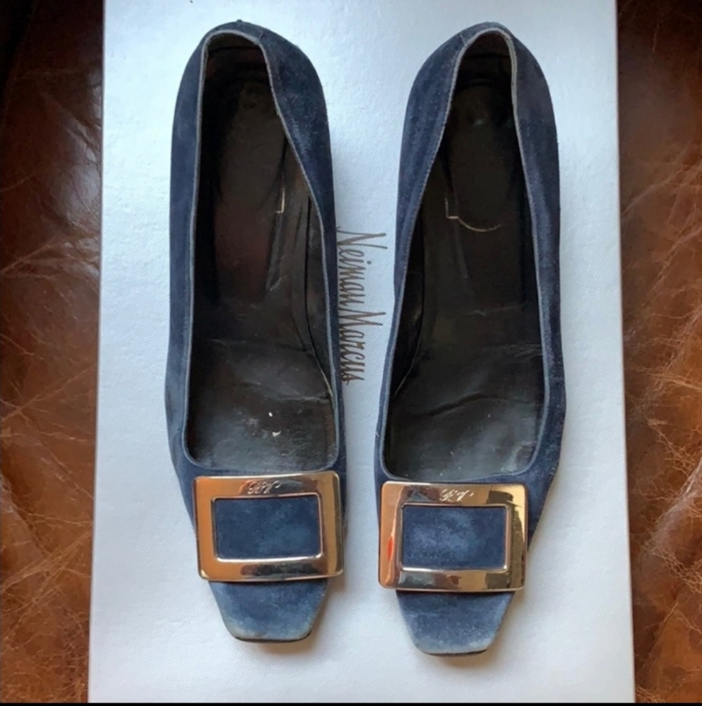 ROGER VIVIER Belle Suede Pumps Blue 8/38 #SALE